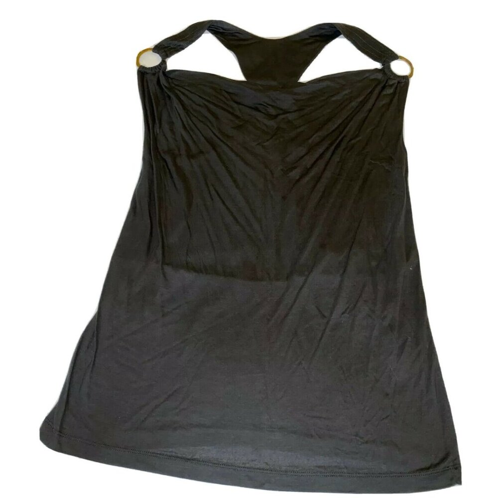 INC International Concepts Womens Black Sleeveless Halter Top W/ Gold Rings 100%